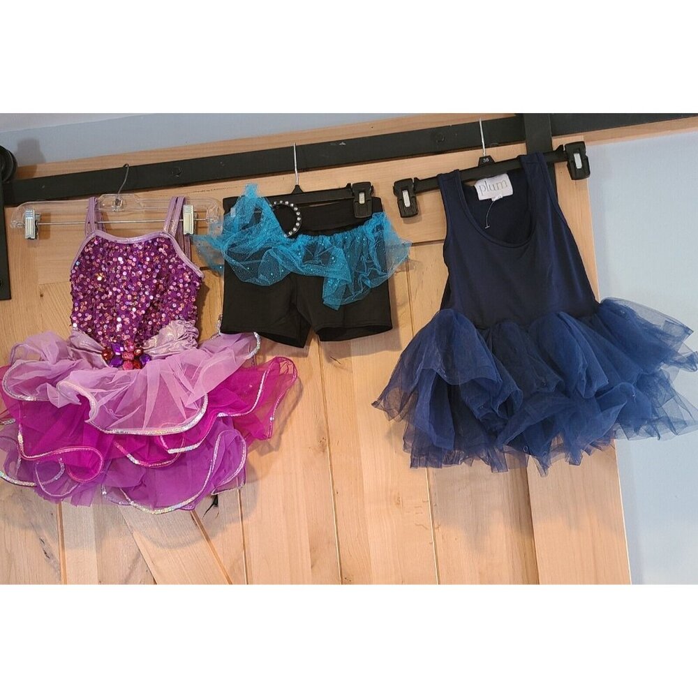 Lot of 3 Child Size S Dance Recital Tutus & shorts Weissman Plum